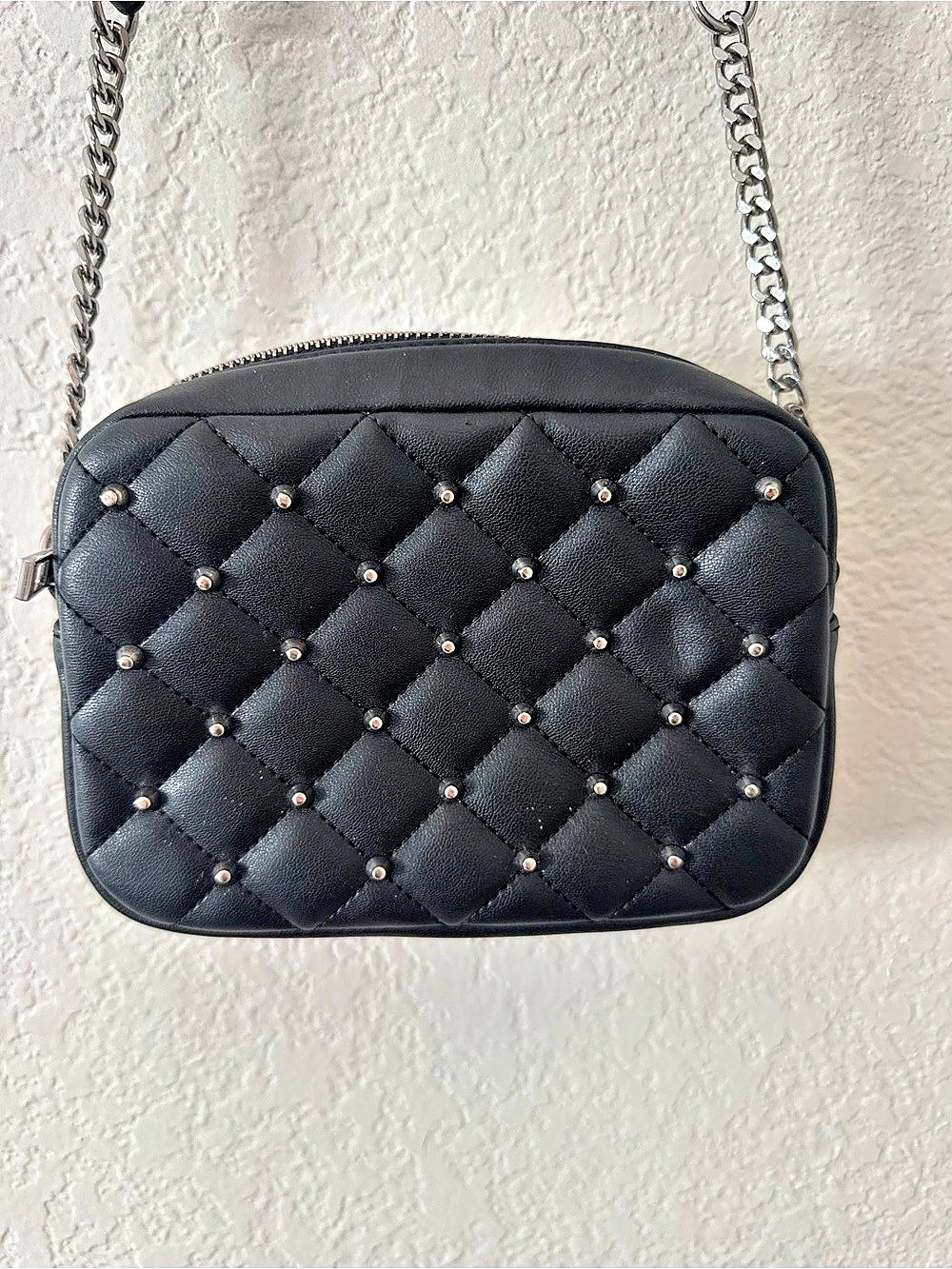 Rebecca Minkoff Diamond Quilt Studded Top Zip Crossbody Bag Crossbody Bag Black